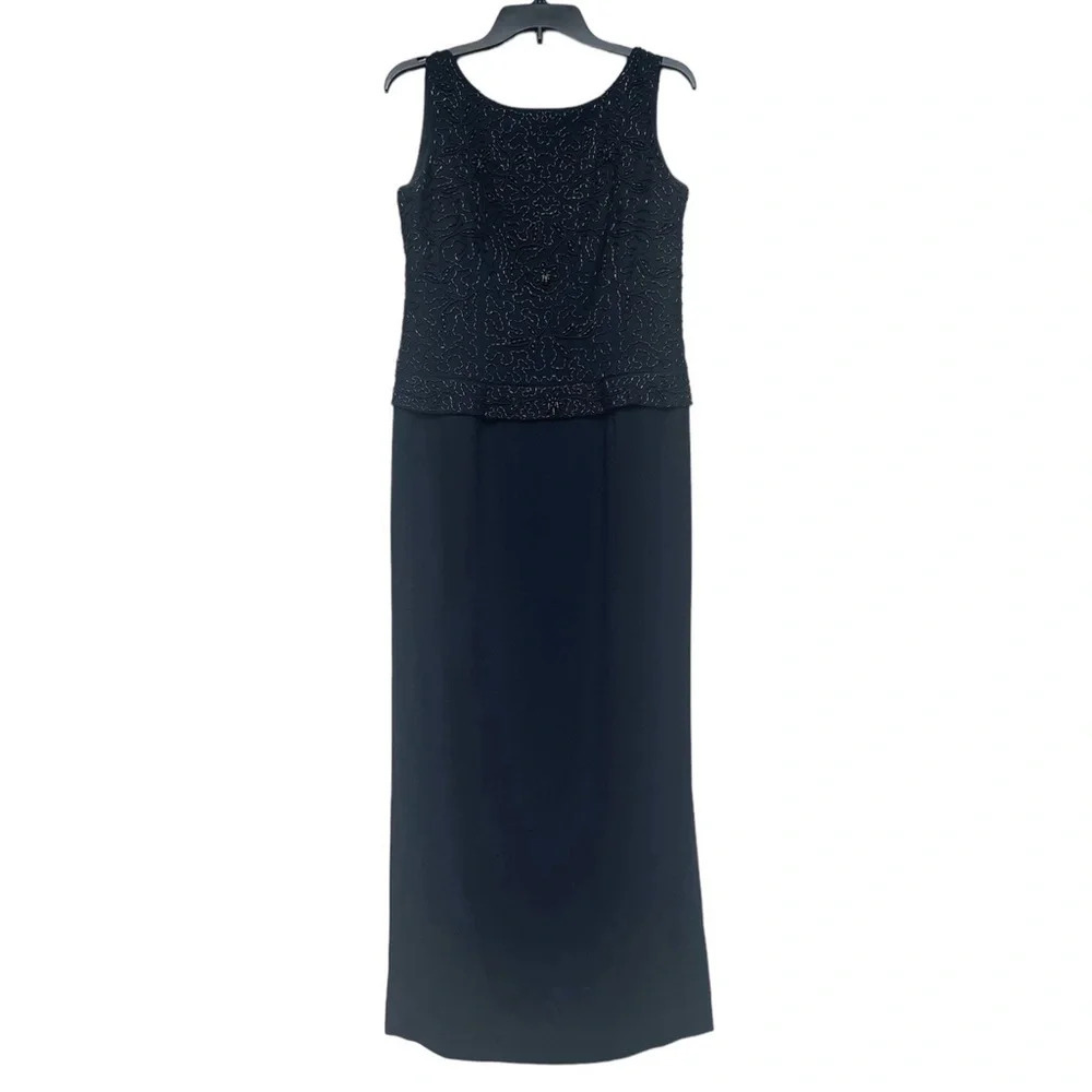 90s Vintage Simon Chang Elegant Long Formal Gown SZ 6 Beaded Classic Retro LBD